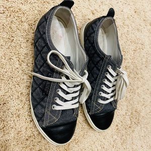 Chanel Quilted Denim & Black Leather Sneakers 37.5